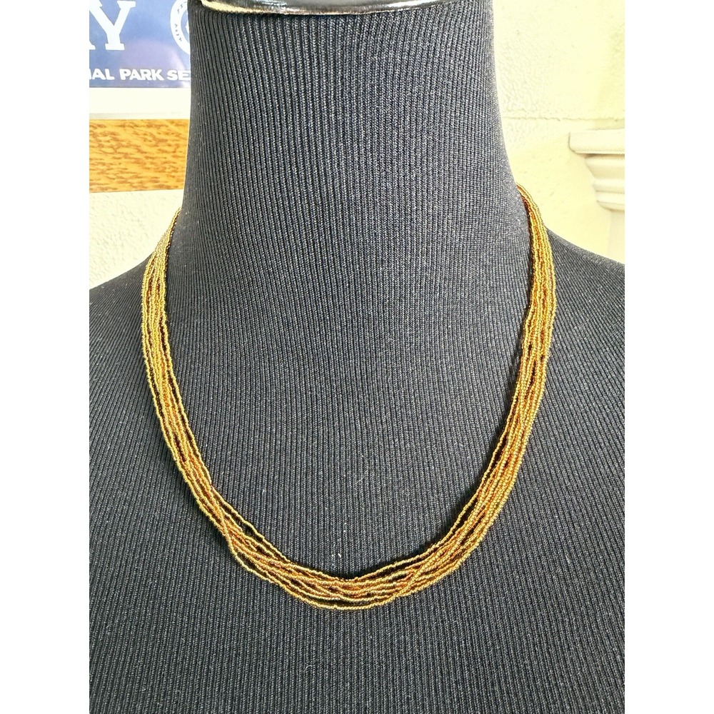 Vintage Italian 8 Strand Amber Glass Seed Bead Necklace 20" 925 Sterling Clasp